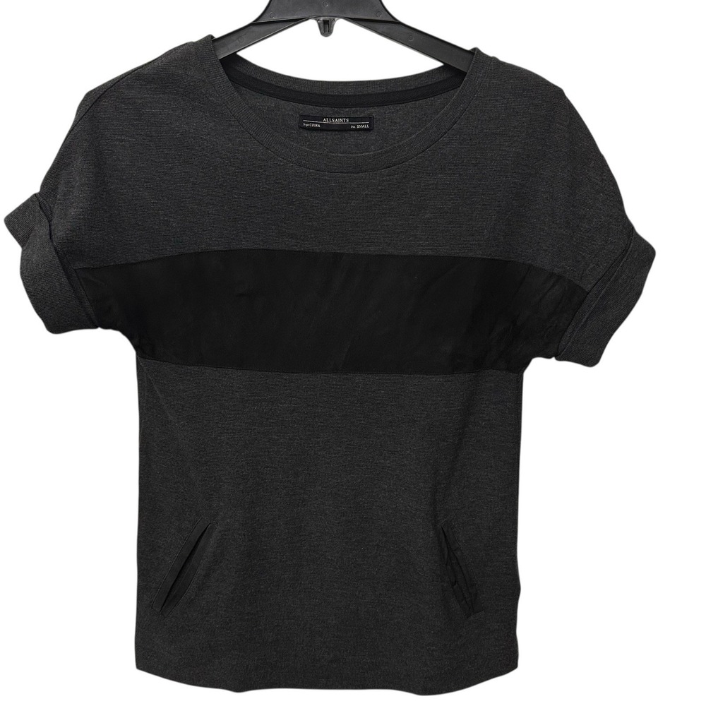ALLSAINTS Diego Tee Dress Size Small Suede Knit Pockets Short Sleeve Grey
